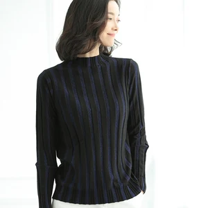 Вязаный пуловер, женский свитер, Новинка осени 2018, полосатый пуловер с длинным рукавом, Женский трикотажный топ