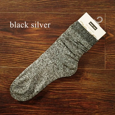black silver Золотые серебряные шикарные женские носки модные оригинальные фирменные дизайнерские блестящие ворсовые носки высокого качества всесезонные носки - Цвет: black silver