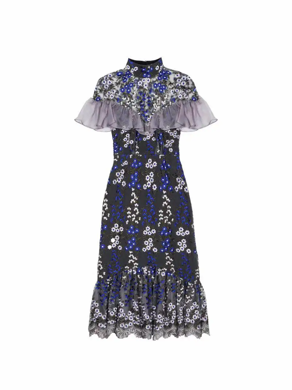Новинка, высококачественное подиумное платье для подиума, женские сетчатые платья с вышивкой, платья с оборками, Vestido Robe, платья с автопортретом