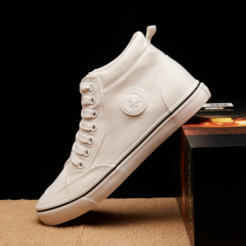 High Top Brand Luxury Men Casual Sneakers Spring and Autumn Pu Leather Male Canvas Shoes Solid Lace Up Flats |
