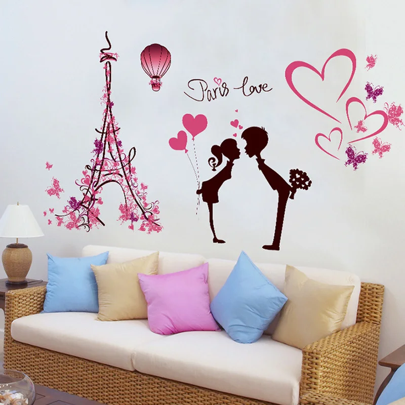 Креативные настенные виниловые наклейки розового цвета с надписью Love Paris Tower