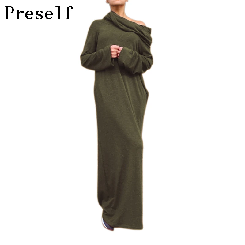 Preself с открытыми плечами капюшоном Макси повседневное платья для женщин