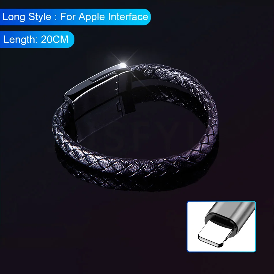 For iPhone 20CM Спортивный кожаный заряжатель USB браслета кабель для передачи данных для мобильного телефона Быстрая зарядка для iphone X XS MAX XR samsung S8 S9 телефонный кабель - Цвет: For iPhone 20CM