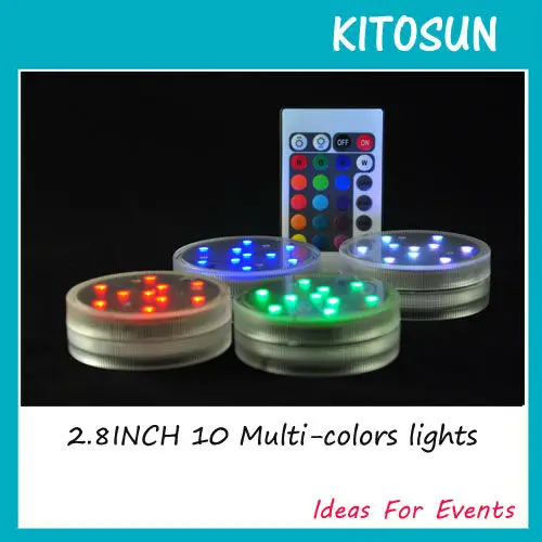 3AAA Battery Operated 2.8inch 10Multicolors RGB LED Submersible Waterproof Mini Light Base For Wedding Party Events W/Remote | Лампы и