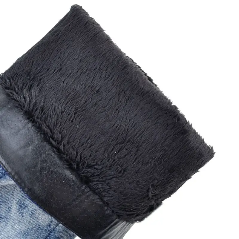 Женские джинсовые сапоги на молнии asumer синие до колена высоком каблуке платформе