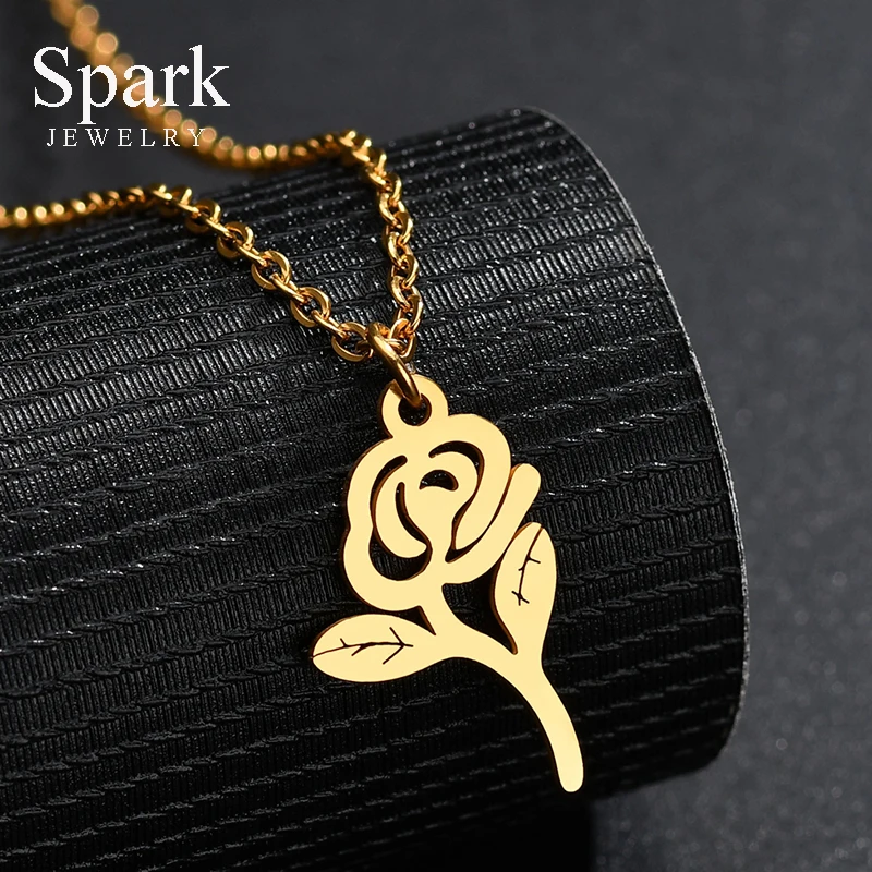 Минималистичное ожерелье из нержавеющей стали с растениями SPARK полые розы
