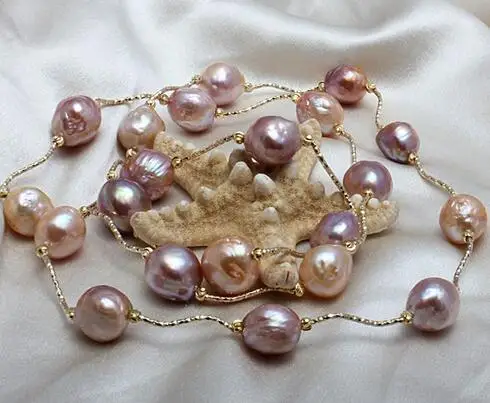 

80cm long 13-15mm Edison mix colour baroque natural freshwater pearl necklace fashion jewelry