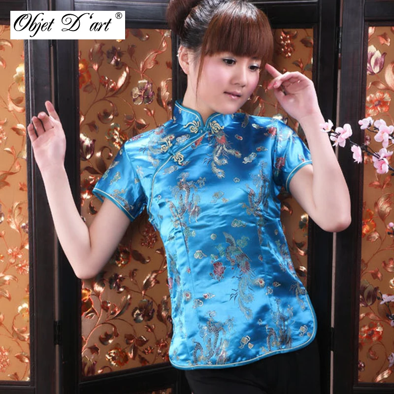 Ретро китайские женские Cheongsam топы дракон феникс вышитые рубашка Ципао традиционные с короткими рукавами кофточка Ципао размер S-3XL