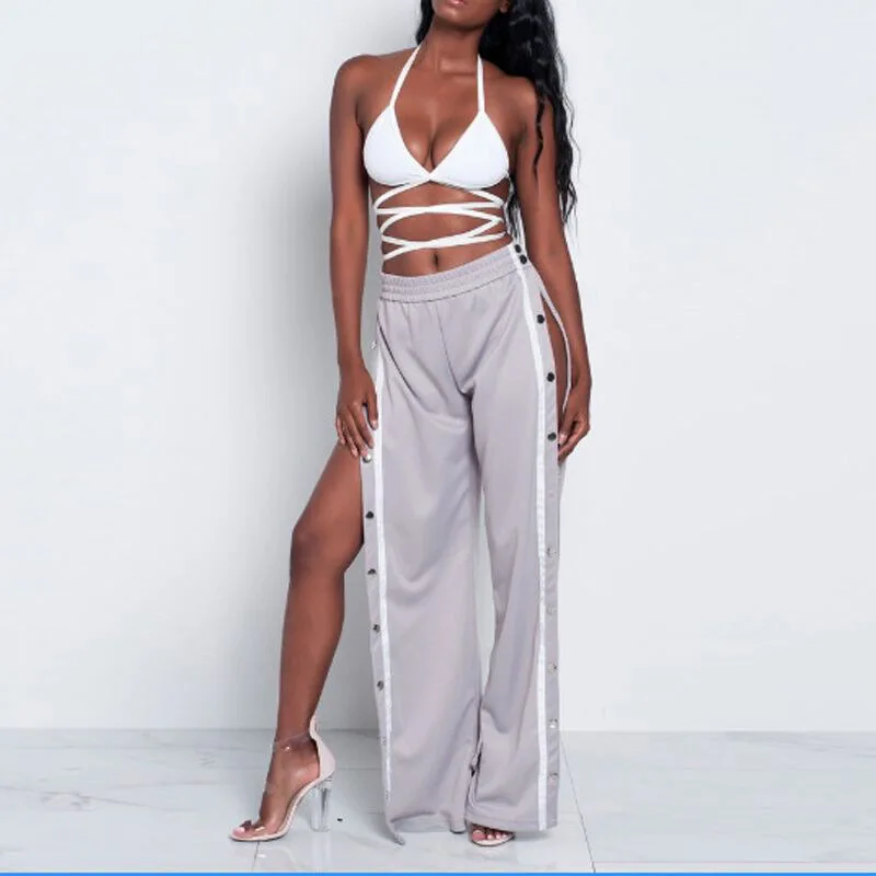 Брюки TEXIWAS женские с высоким разрезом модные пикантные прямые свободные штаны