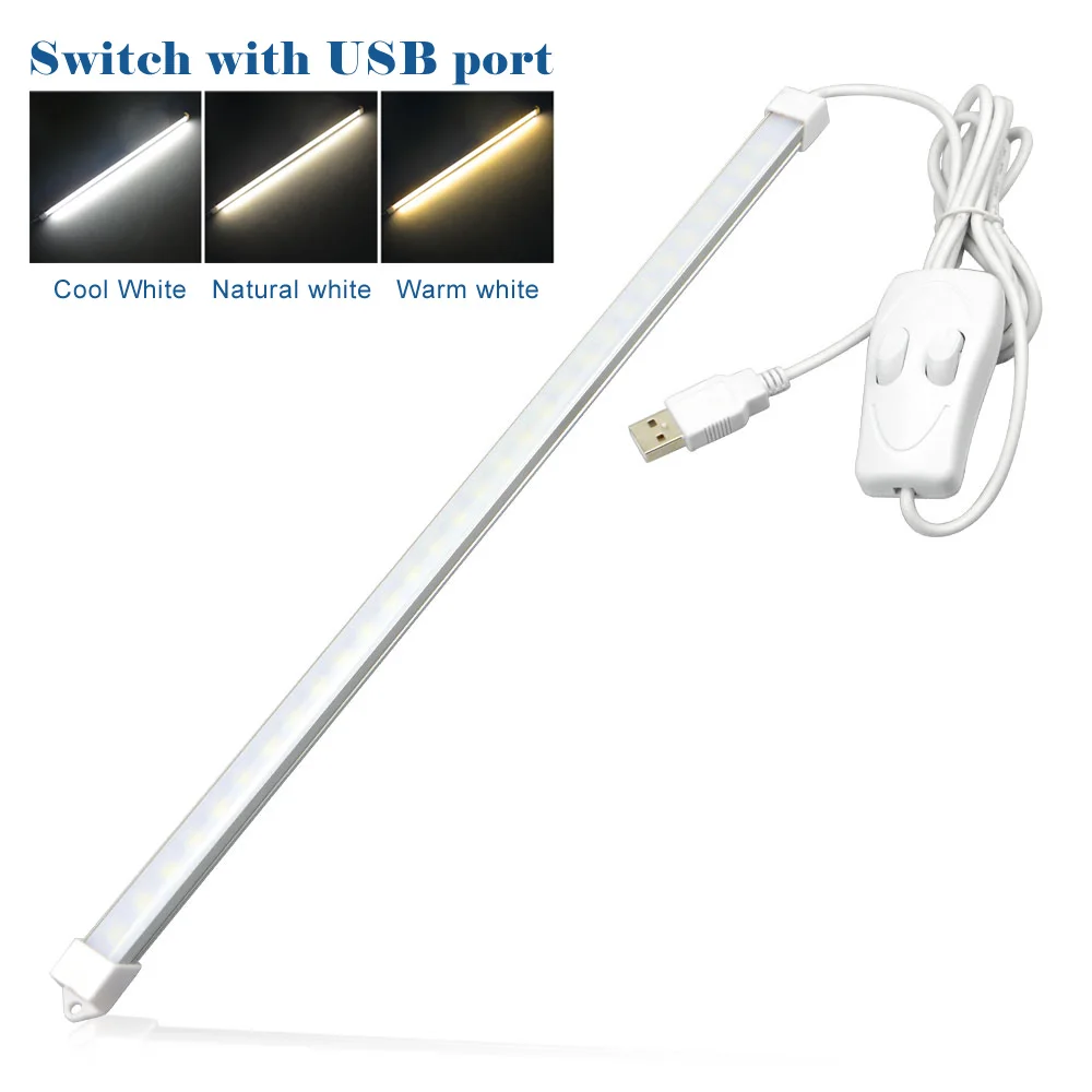 5V 2835 SMD 3014 SMD светодиодный светильник 30 светодиодный s 35 см USB светодиодный трубки жесткой полосы светильник лампа бар Чтение/книга/Настольная лампа для ночной Светильник - Испускаемый цвет: switch  Dimmer