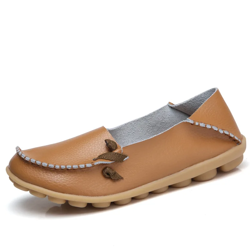 Light Brown Весенне-летние женские туфли на плоской подошве; большие размеры 34-44; обувь из натуральной кожи; женские мягкие легкие туфли для медсестры; женская обувь для вождения; chaussures femme - Цвет: Light Brown