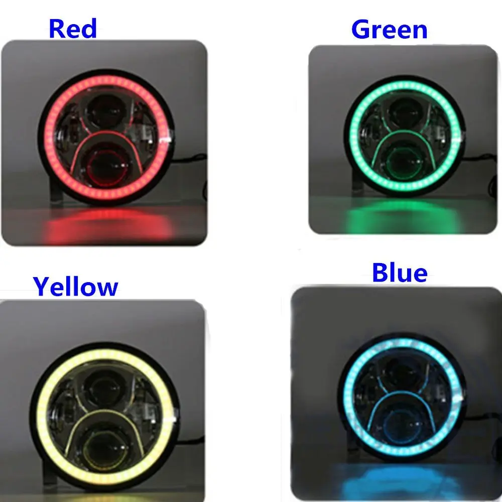 7 дюймов светодиодный фары 60 Вт с разноцветными RGB Halo угол глаза приложение пульт