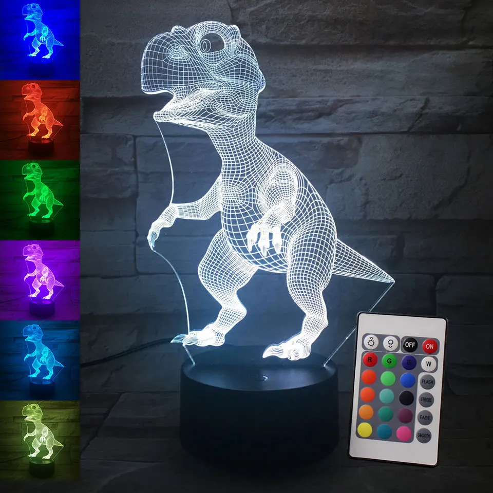 3D LED тираннозавр Рекса ночник 16 видов цветов USB Кнопка акриловые оптические огни
