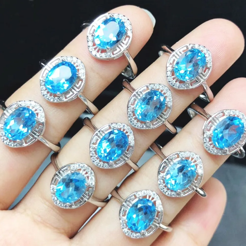 

New Arrival Wedding Ring with Real Natural Blue Topaz Oval 6x8mm Stone 925 Sterling Silver Ring Wedding Jewelry Women Rings
