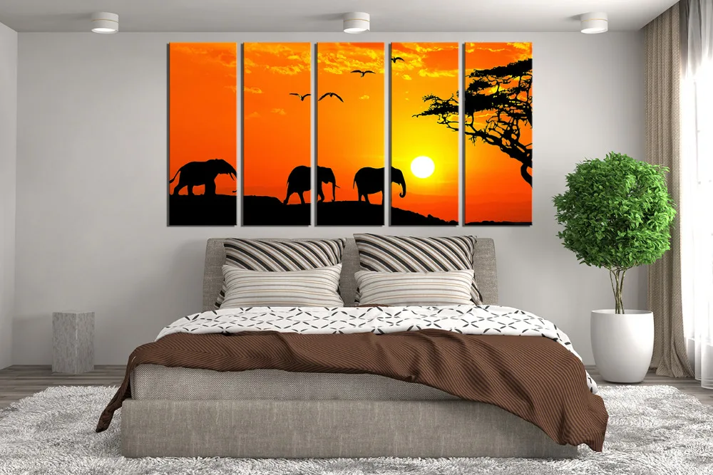5 шт. настенное искусство Декор стены дикой природы Оранжевый Холст