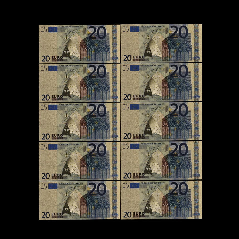 10 шт. прекрасный подарок 20 EUR золотых банкнот в центре сообщений течение 24K Gold