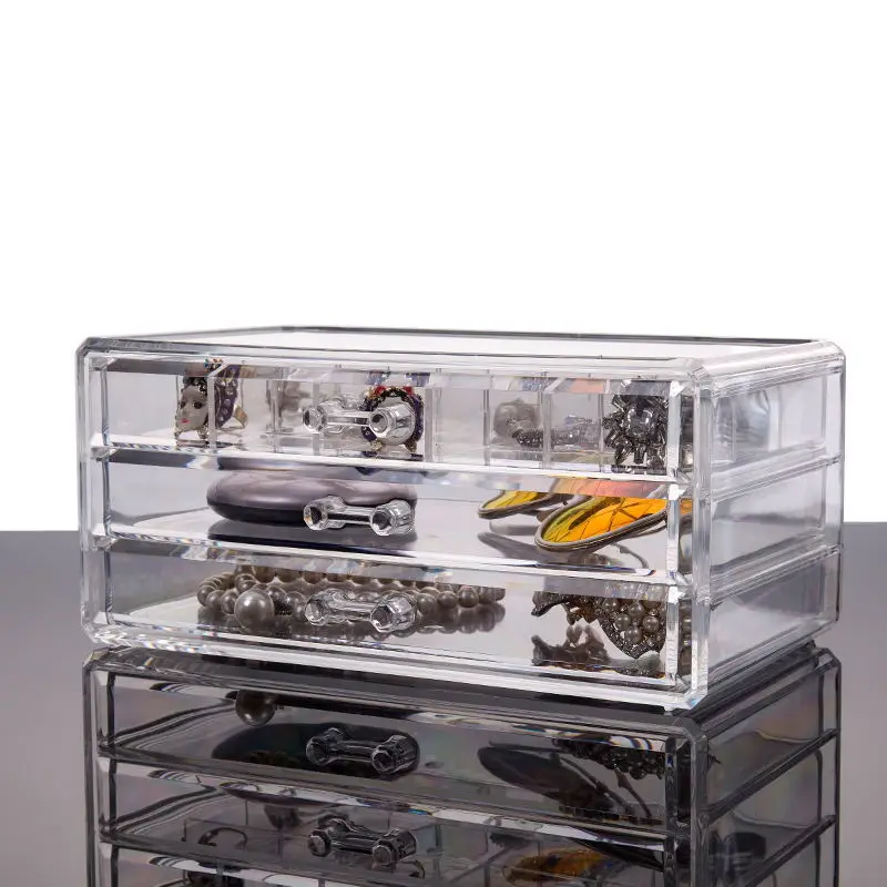 Acrylic transparent Makeup Organizer Lipstick Jewelry Storage holder Make Up tool Holder 3 Drawers Storage box For jewelry
