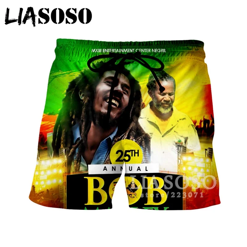 LIASOSO летние новые мужские и женские модные шорты с 3D принтом певица Боб Марли