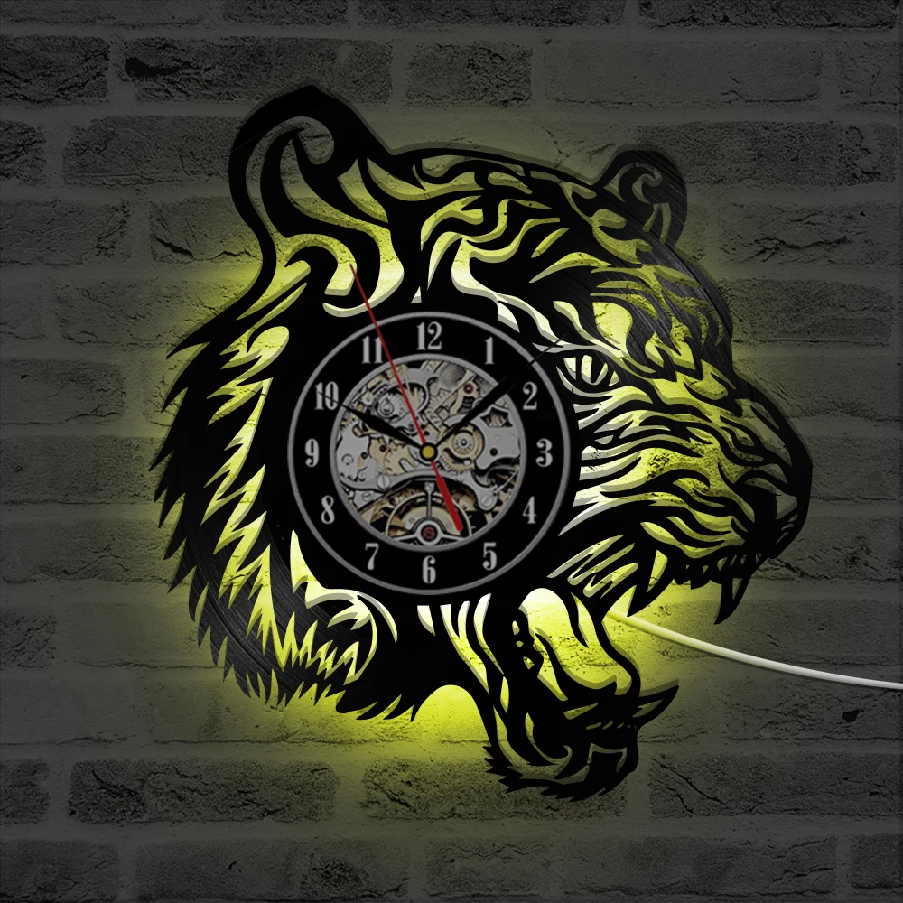 

Wild Animal Handmade Hollow CD Record Clock Wild Tiger Shape Vinyl Creative Hanging Wall Clock Unique Decor LED Wall Clock
