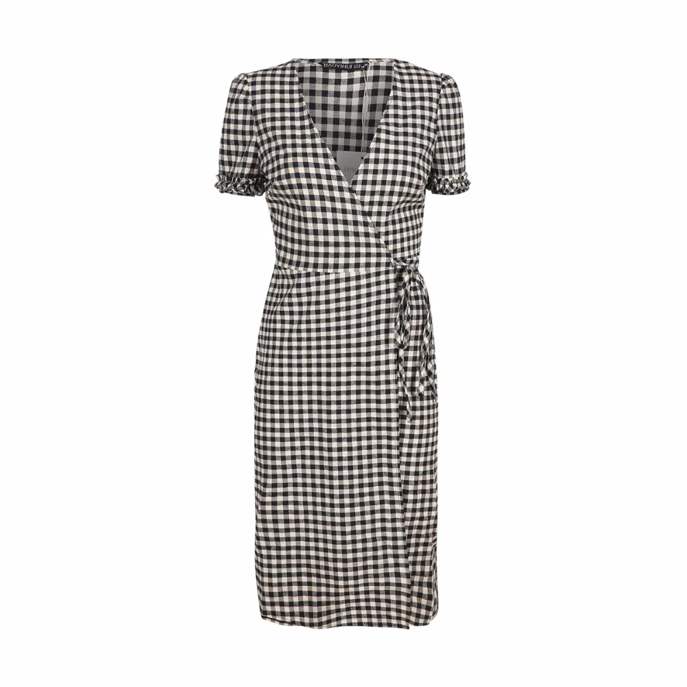 Женское винтажное платье средней длины черное белое с коротким рукавом и