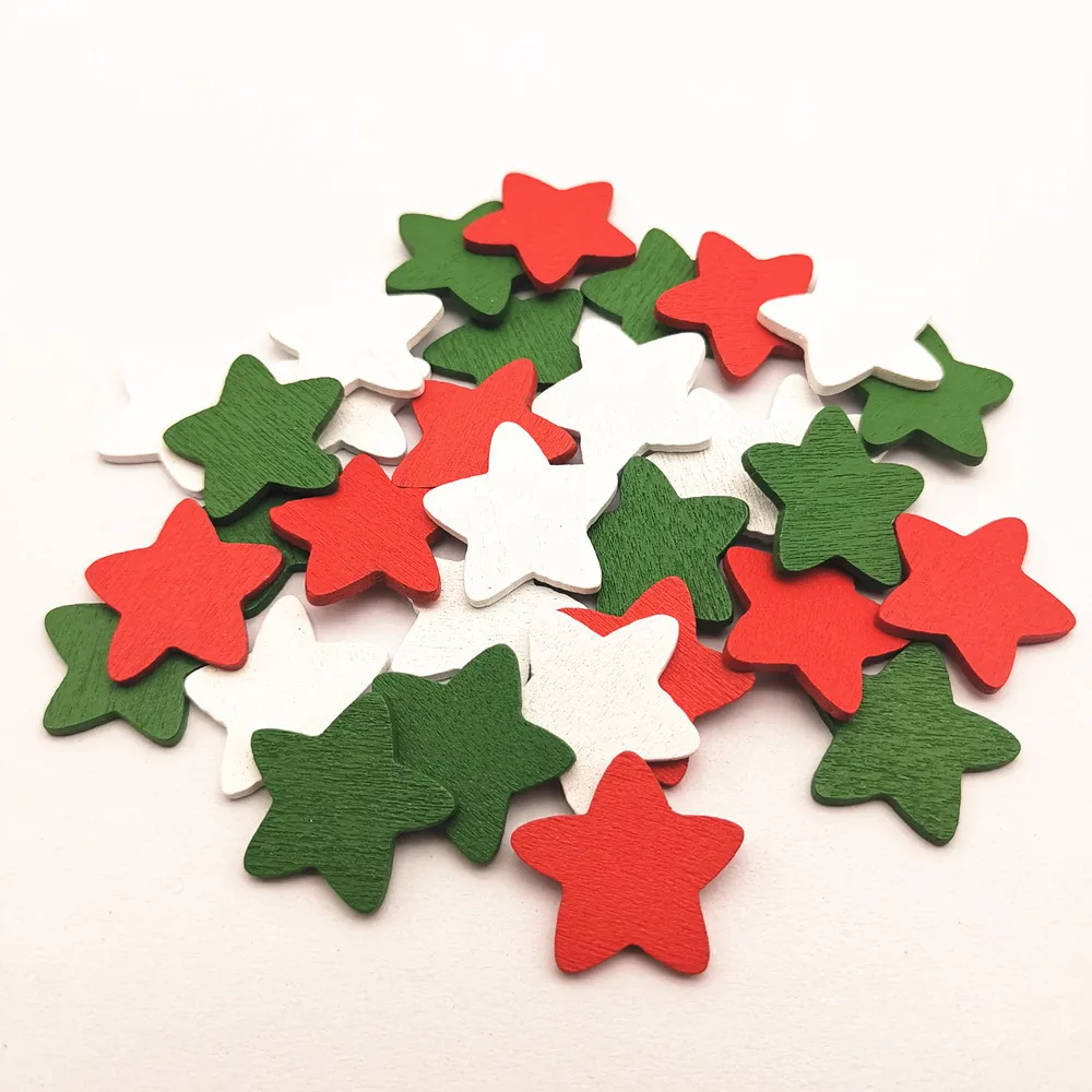 

500pcs 18mm Red White Green Mixed Wood Stars Christmas Embellishments Scrapbooking Confetti DIY Crafts Vintage Chips