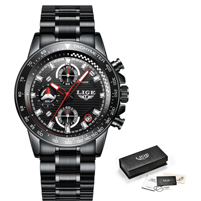 LIGE фирменные мужские часы деловые кварцевые водонепроницаемые из нержавеющей
