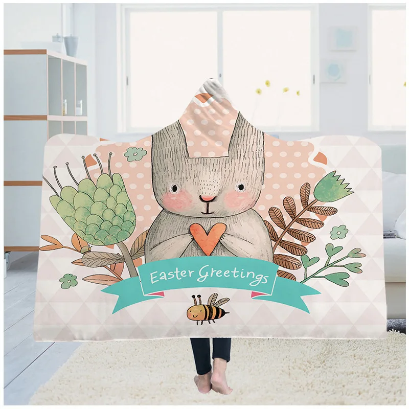 Blanket Hooded Coat Magic Hat Home School Travel Thick Double-layer Plush 3d Digital Printing Anime Rabbit Series | Дом и сад