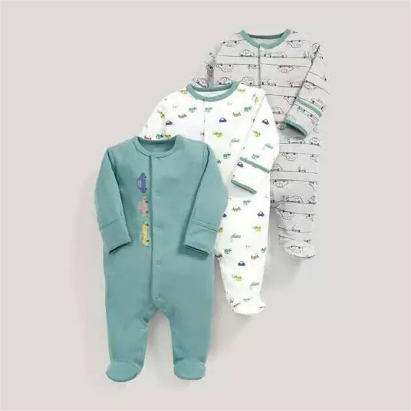 Baby Footies Pajamas with Button Closure 100% Cotton Girl/Boy Footie Sleepwear 0-12 Months 3 Pack | Детская одежда и обувь