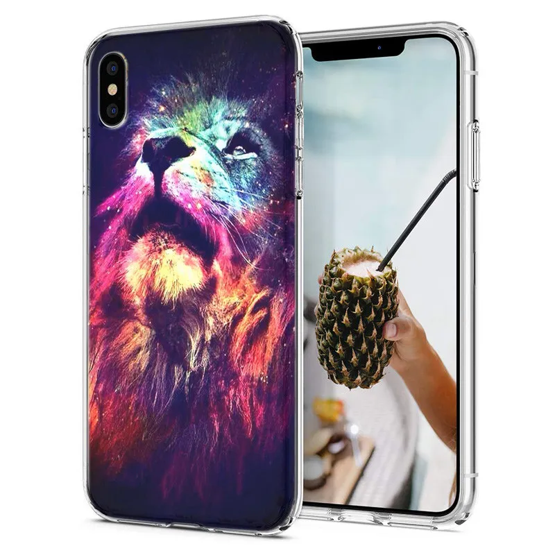Мягкий чехол для iPhone X XS XR чехлы из ТПУ цветной единорог Лев Леопардовый узор Fundas