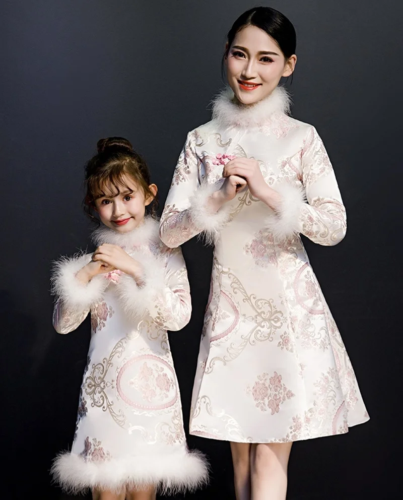 Cheongsam платье миди элегантное китайское платье es мать и дочь зимнее теплое современное китайское платье Интернет Китайский магазин FF1749