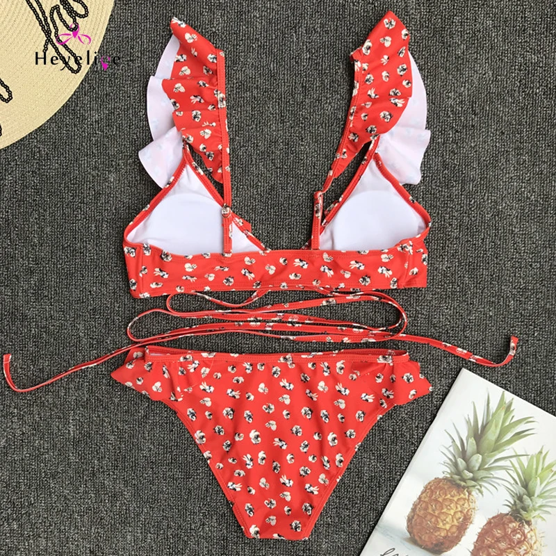 Прекрасный праздник бикини купальник женский с прокладками пуш ап рюшами