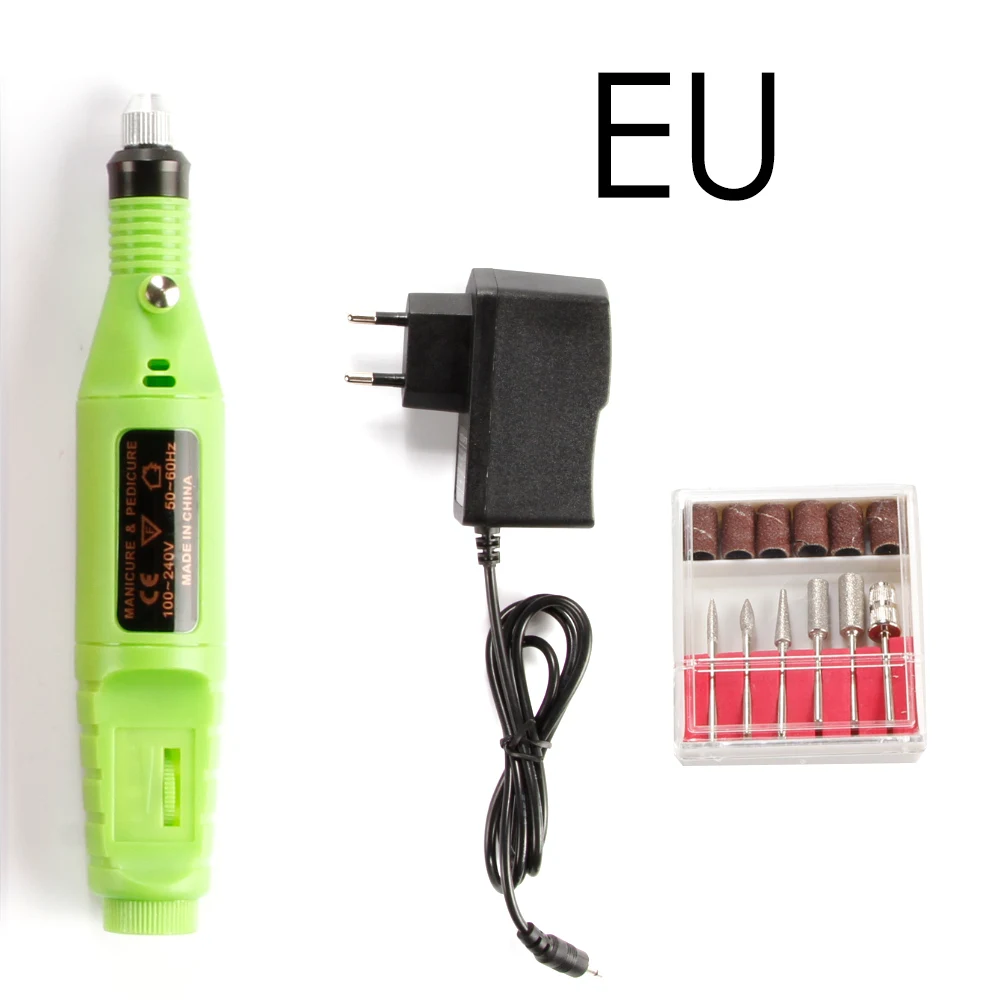 green EU Электрический аппарат для маникюра, педикюра, сверло для ногтей, фрезы для ногтей, для дизайна ногтей, для удаления кутикулы, акриловый гель, машина для удаления, EU/US Plug - Цвет: green EU