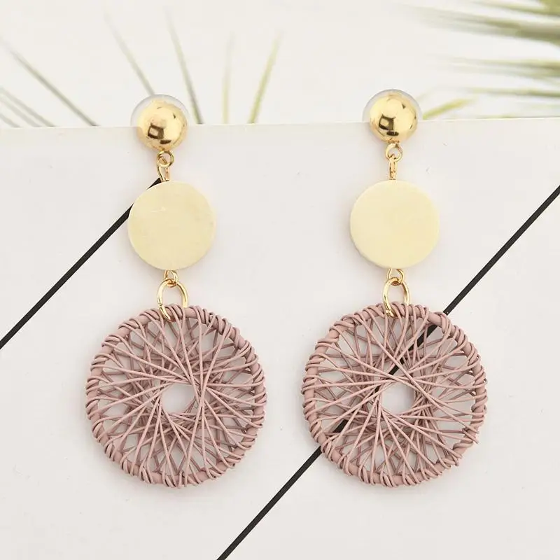Pink Корейская мода DIY деревянные круглые серьги полые сетчатые Висячие серьги для женщин серьги Модные ювелирные изделия Brincos Oorbellen - Окраска металла: Pink