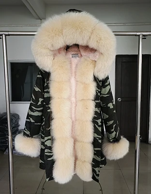 color 7 fox fur Бренд, новинка, длинная камуфляжная зимняя куртка, женская верхняя одежда, толстые парки, натуральный Лисий мех, пальто с воротником, с капюшоном, pelliccia - Цвет: color 7 fox fur