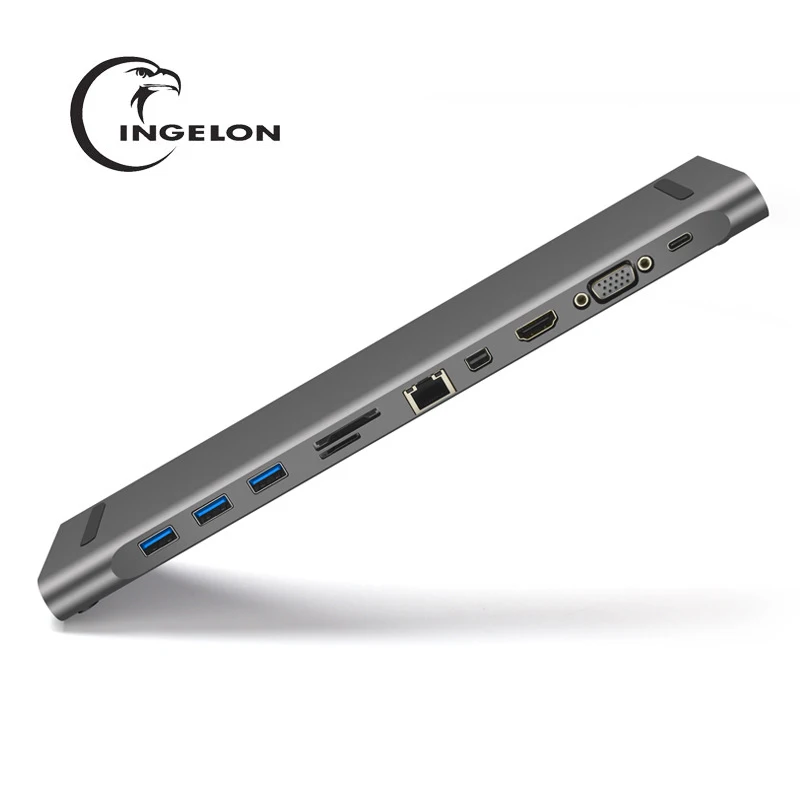 

Ingelon Multi-function 11 in 1 Hub USB Type-C Docking Station for MacBook Aluminum USB3.0 to HDMI/VGA Universal Docking for Dell