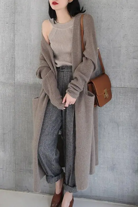 2019 Casual Sexy Style Design Open Cardigans Women Knitted cashmere Blend Sweater Coat Super X Long for spring autumn SR196 |