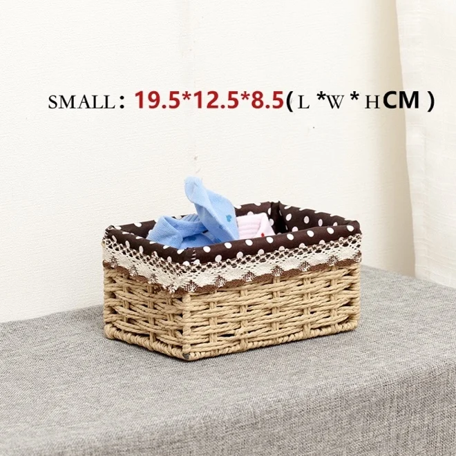 cover cream small Ротанговая корзина имитирует для хранения с подкладкой ключ коробки для хранения фруктов соломы ручной работы экологически чистый бытовой стол для хранения - Цвет: cover cream small