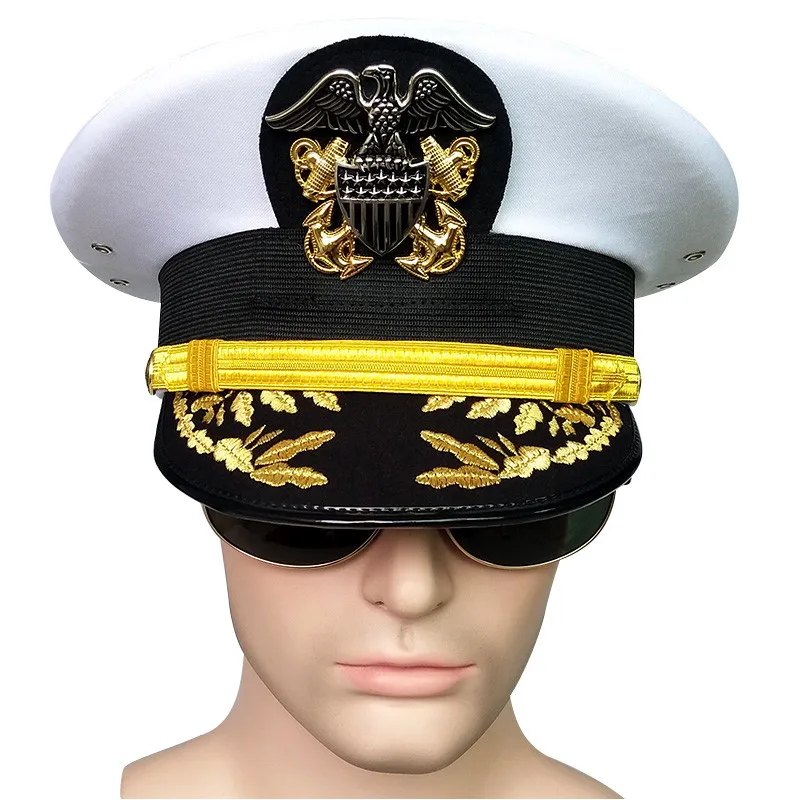 American Army Officer Visor Hats Noble U.S. Navy Cosplay White Military Eagle Emblem Cap Halloween Christmas Gift
