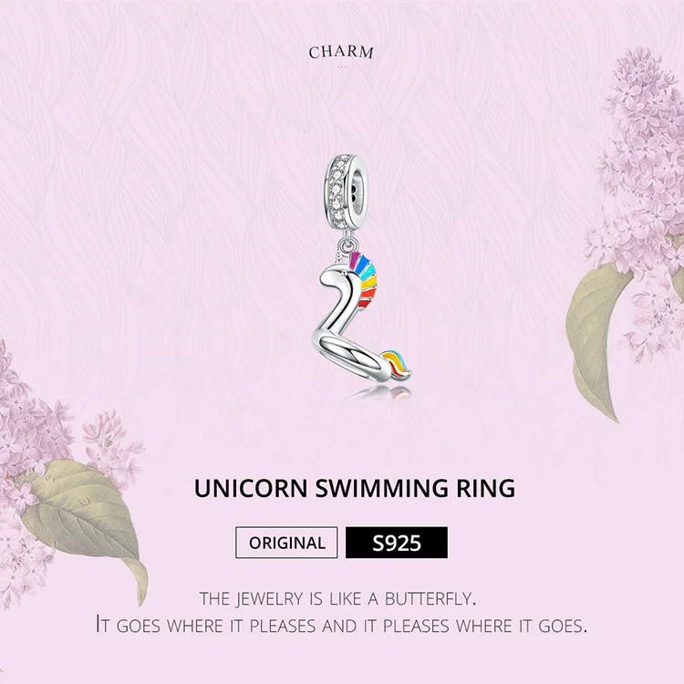 Bamoer Licorne кольцо для плавания Шарм подходит серебряный браслет с шармами эмалированные подвески для ожерелья роскошные брендовые серебряные ювелирные изделия SCC1241