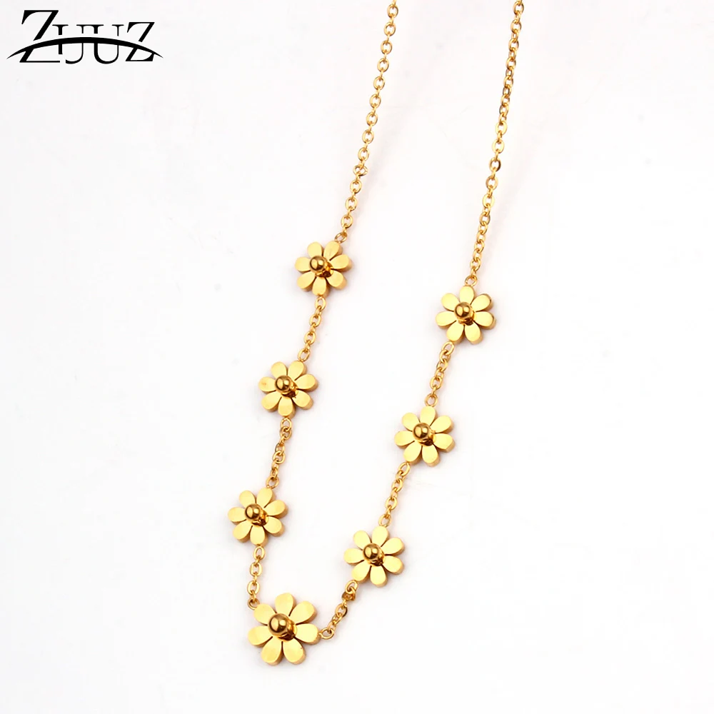 Золотой цвет ZUUZ ожерелья и подвески jewelry интимные аксессуары цепь из розового золота серебро для женщин нержавеющая сталь длинный Цветок femme украшения - Окраска металла: Золотой цвет