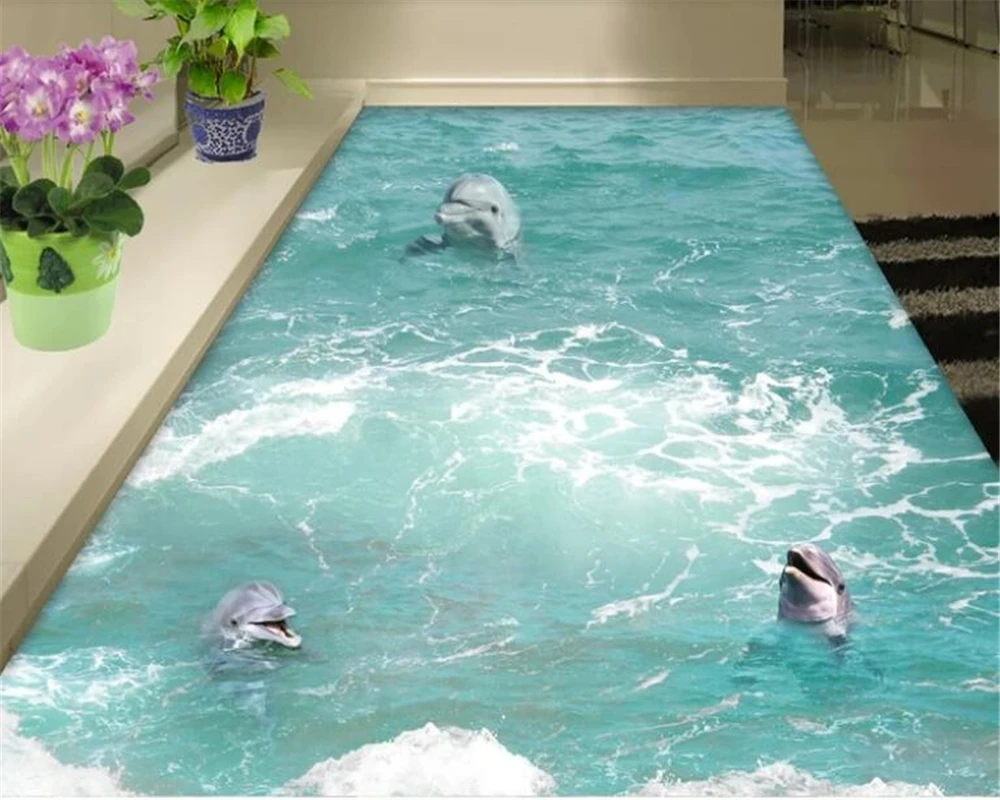 Фото Beibehang пользовательские Дельфины В серфинге 3D Пол фото обои водонепроницаемые