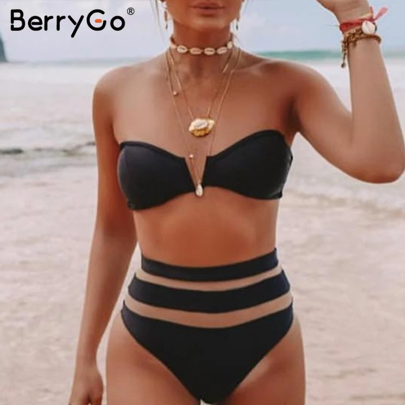 Пляжное бикини BerryGo Женская купальная одежда сексуальное боди из 2 частей