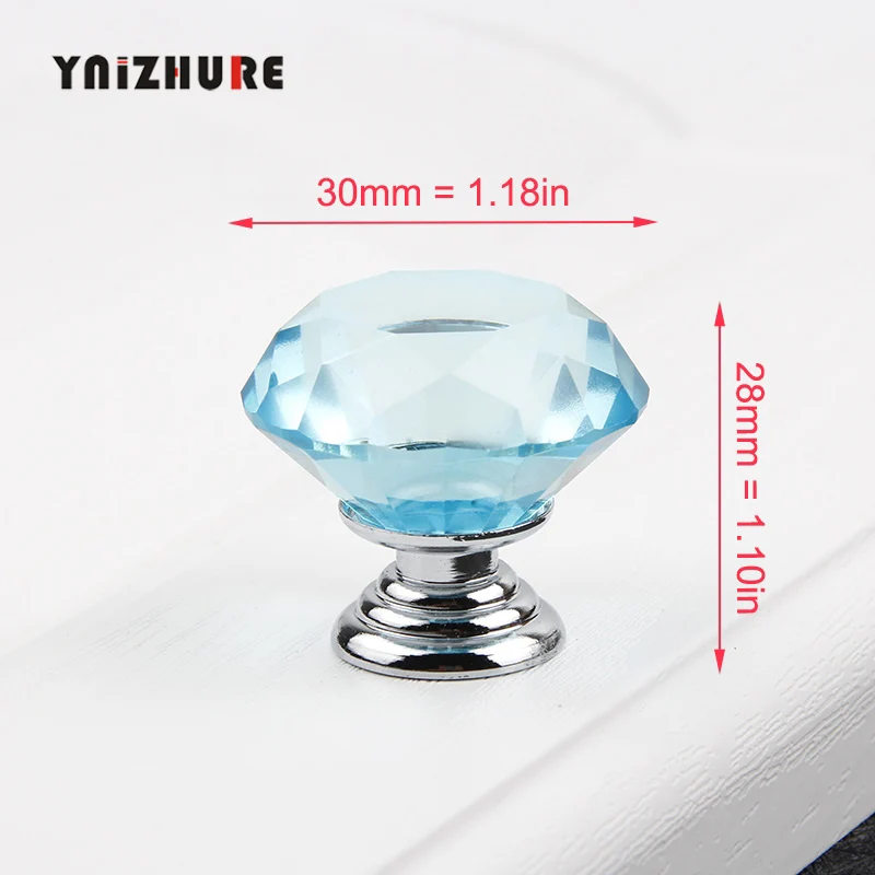 Sky Blue 30 мм Алмазная форма дизайн хрустальные стеклянные ручки шкаф ручки для выдвижных ящиков кухонный шкаф ручки оборудование для обработки мебели - Цвет: Sky Blue