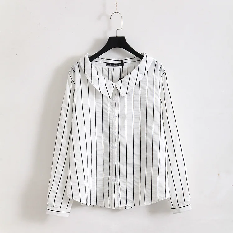 Новинка 2018 полосатая блузка для женщин приталенная рубашка с длинным рукавом в