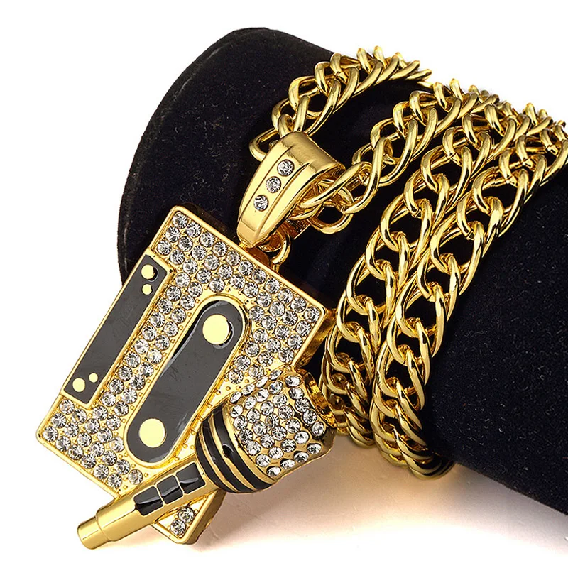 Музыка микрофон кулон Цепочки и ожерелья Для мужчин Jewelry хип-хоп цепочка цвета: золотистый, серебристый Цвет хип-хоп Рок DJ рэперские цепочки Для мужчин s Jewellery