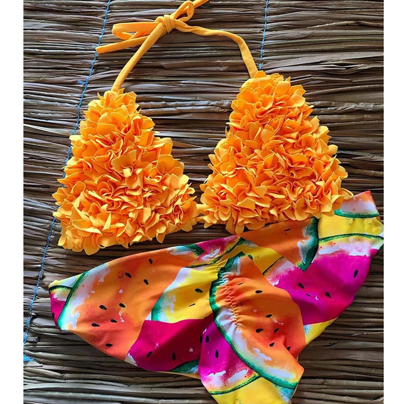 VIEUNSTA Sexy Women flower Bikini Swimwear New Halter Printed Set Swimsuit string Push Up brazilian Biquini Bathing suit |