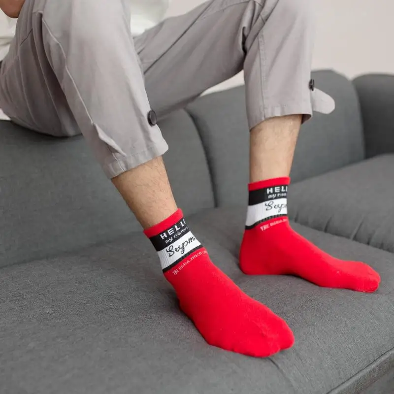 New Harajuku color hello name letters cotton socks wem casual Novelty high quality brand trend design Funny sokken dress | Мужская