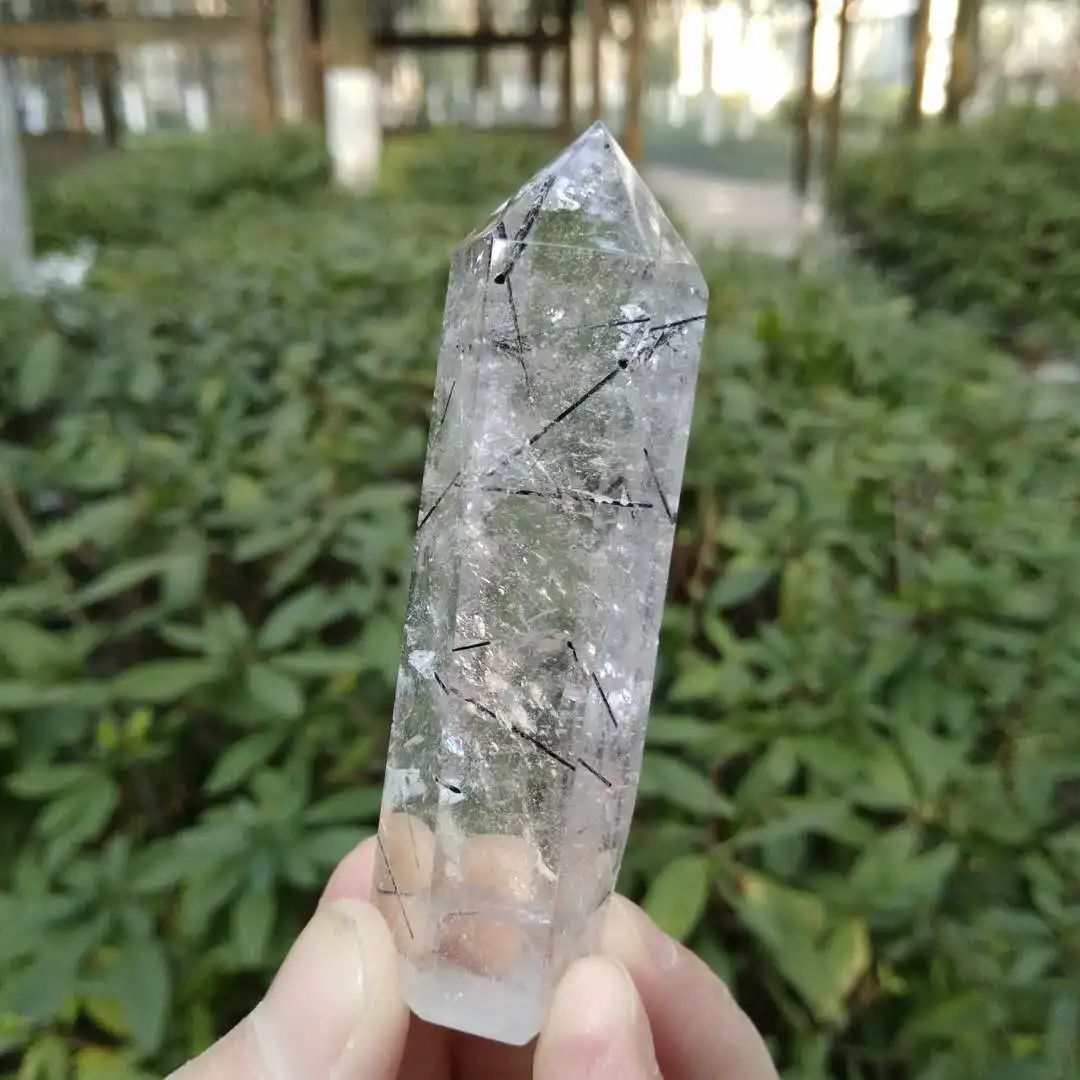 Кристальная кварцевая палочка Прозрачная Черная рутилированная точка чакры