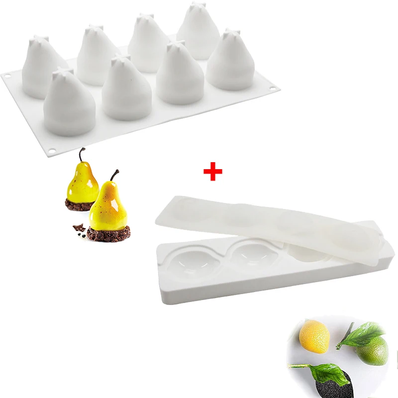 Pear and Lemon 3D силиконовая форма для торта в форме фруктов, форма для мусса, десерта, форма для яблока, лимона, груши, печенья, шоколада, формы для выпечки, сделай сам, противень для выпечки - Цвет: Pear and Lemon