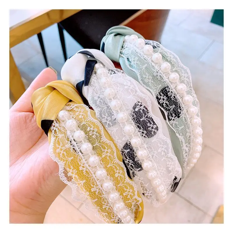 Новый 2019 японский и корейский обруч для волос Ретро кремовый детский вязаный